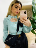 Maglioncino Tiffany bottoni in perle