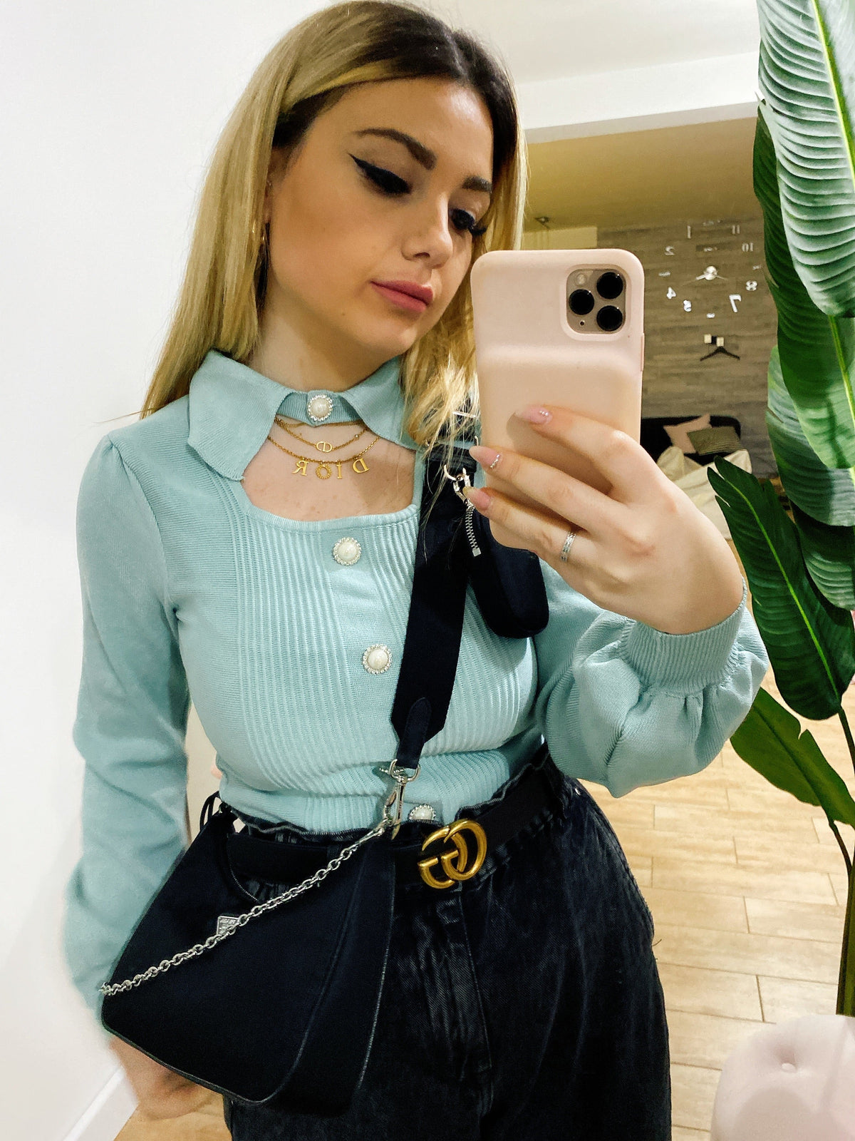 Maglioncino Tiffany bottoni in perle
