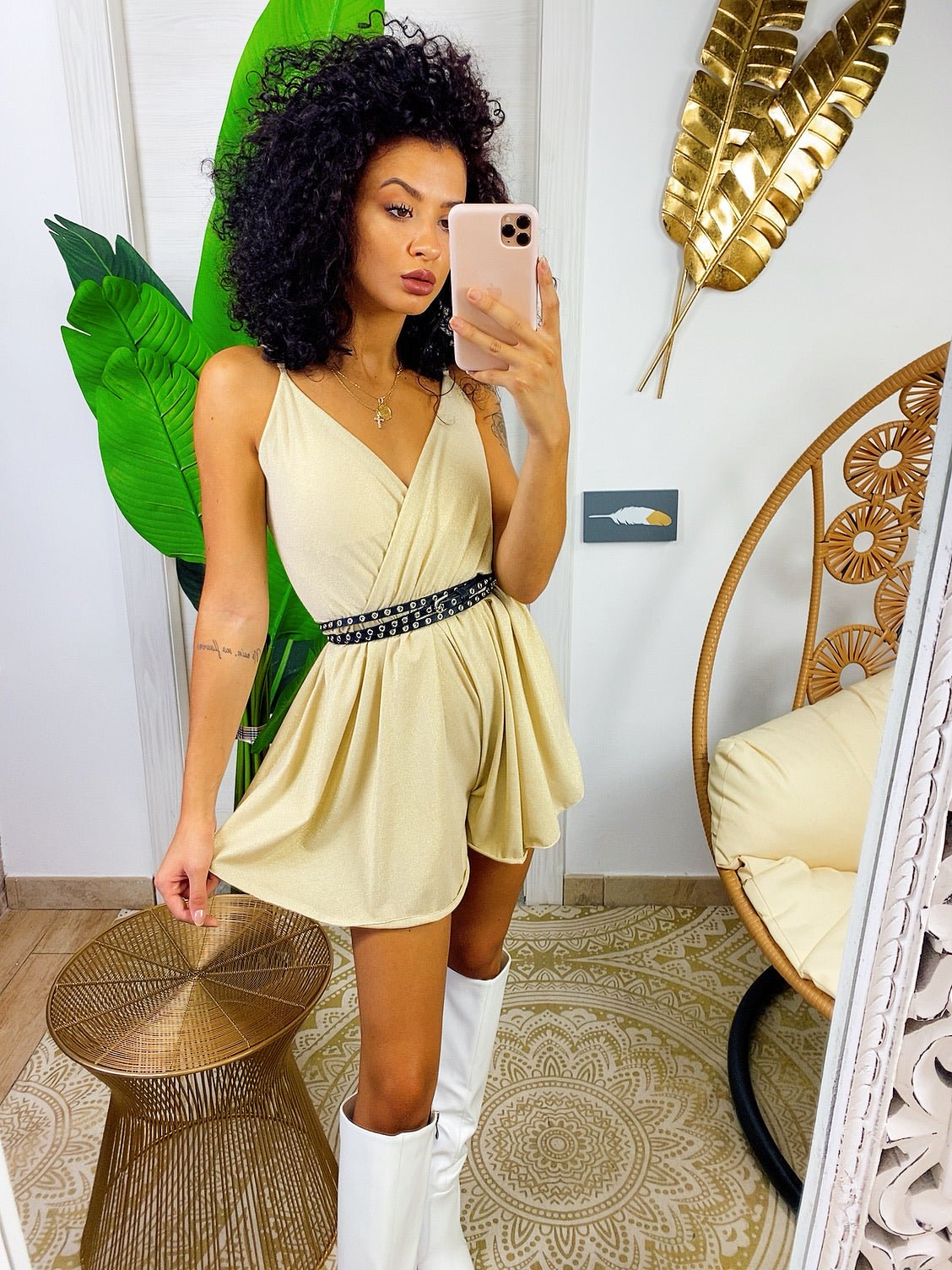 Tutina a bretellina oro chiarissimo glitter