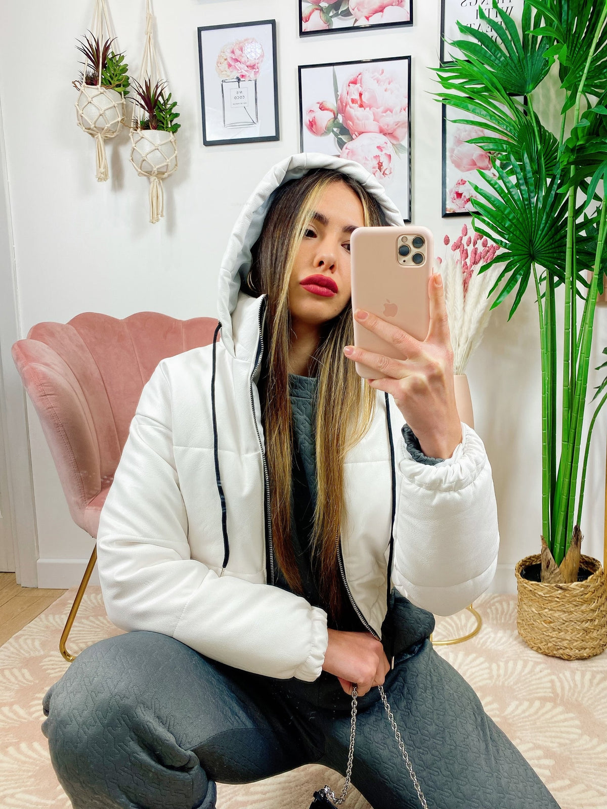 Bomber crop in ecopelle Bianco