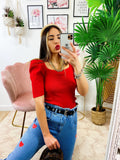 Top con spalline bombate Rosso