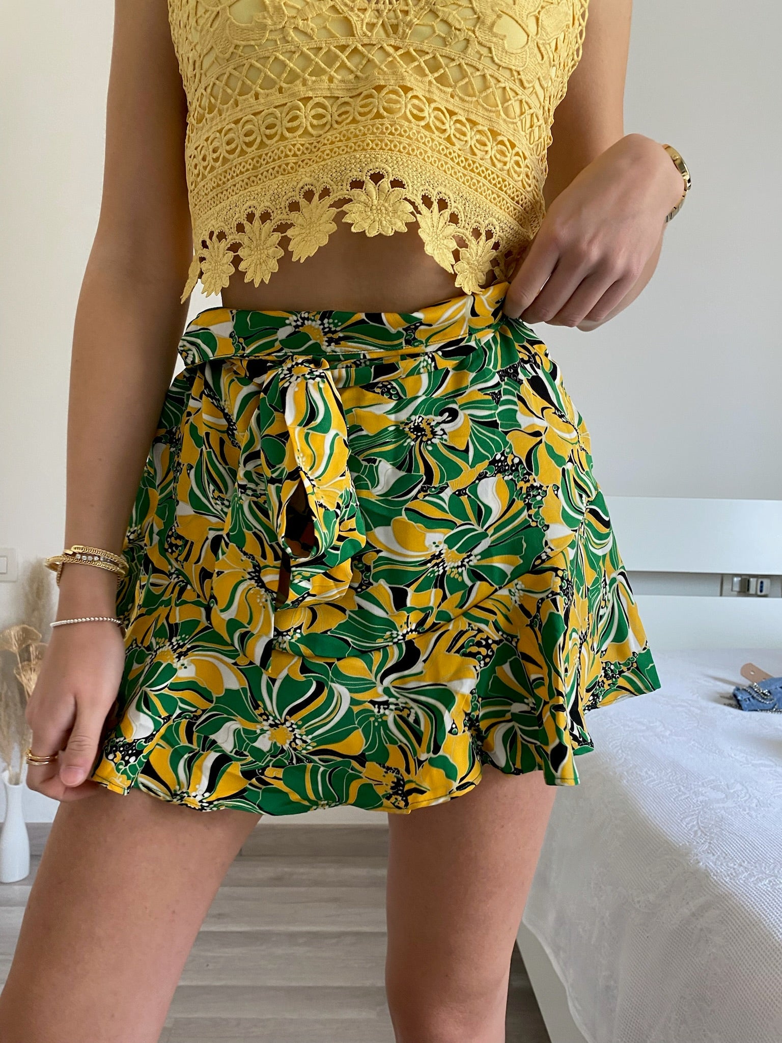 Gonna a fiori giallo verde