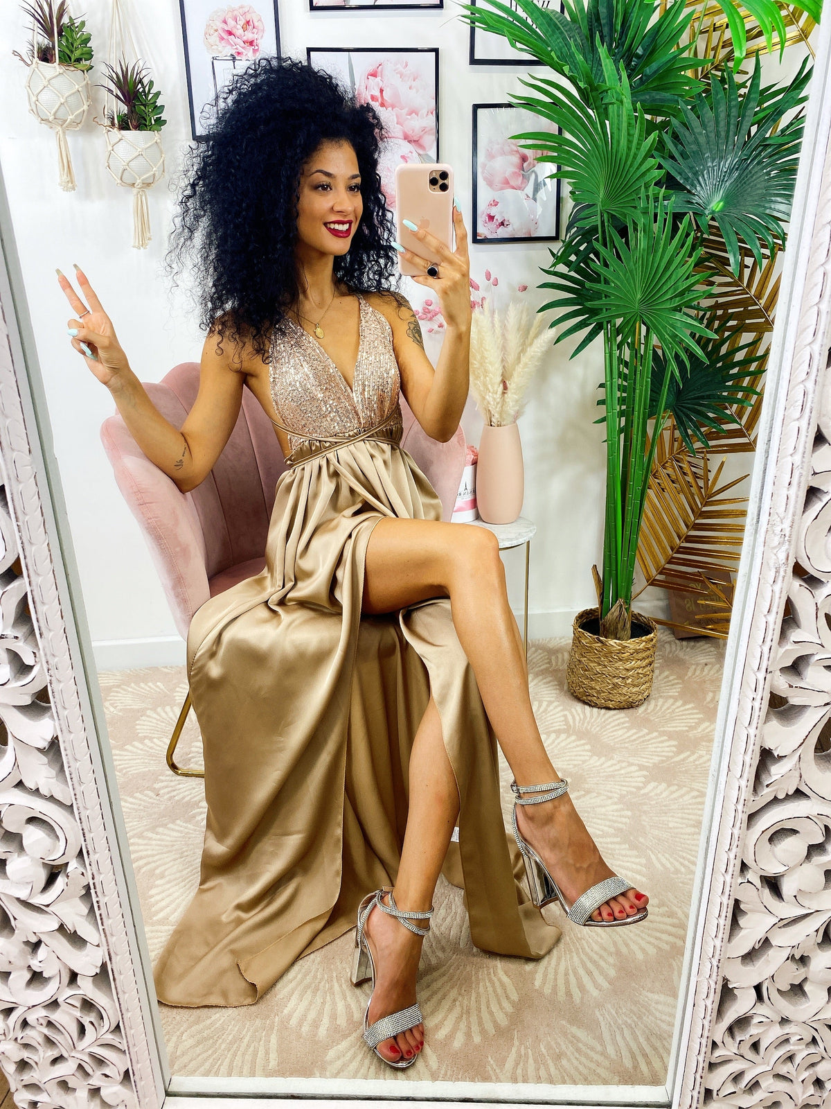 Dress Afrodite con paillettes nude