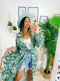 Kimono base floreale verde