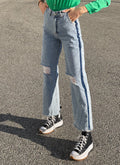 Jeans wide leg con strappi e dettaglio