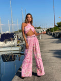 Completo top e pantalone rosa a fiori