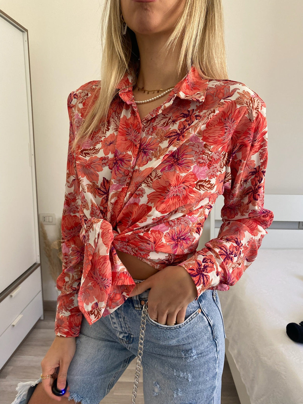 Camicia floreale corallo