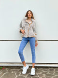 Giaccone grigio polvere dettaglio Camel