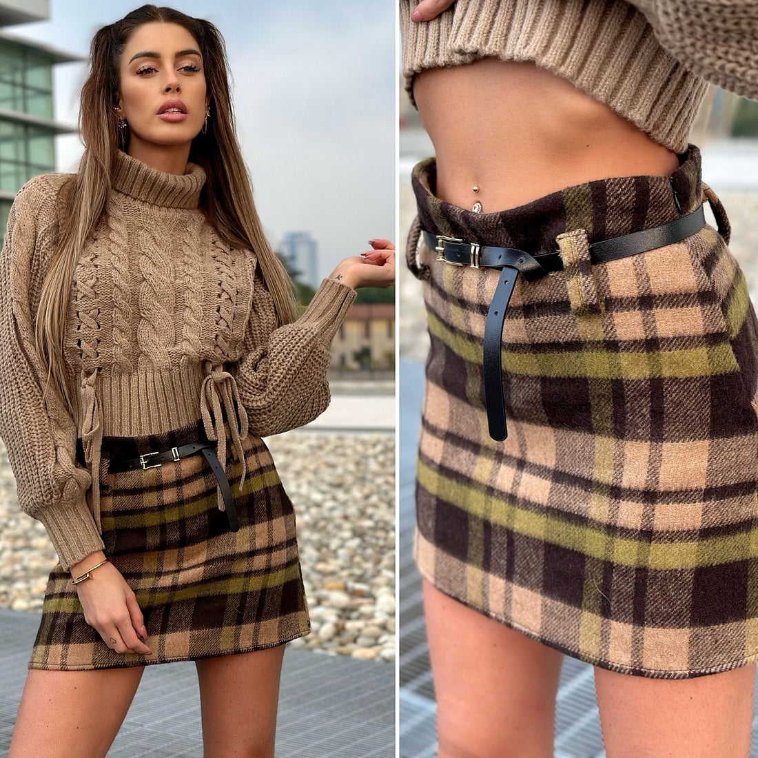 Gonna in tweed dettaglio pistacchio