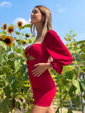 Abito rosso manica lunga con incrocio