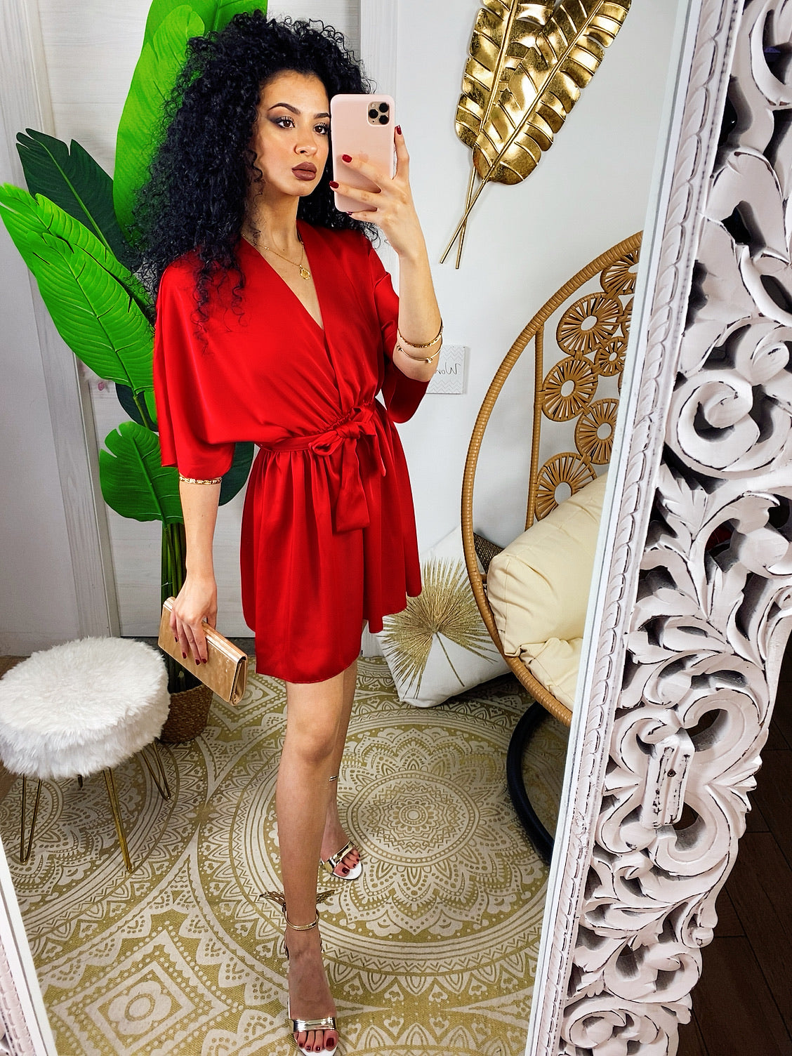 Abito a kimono in raso con cintura