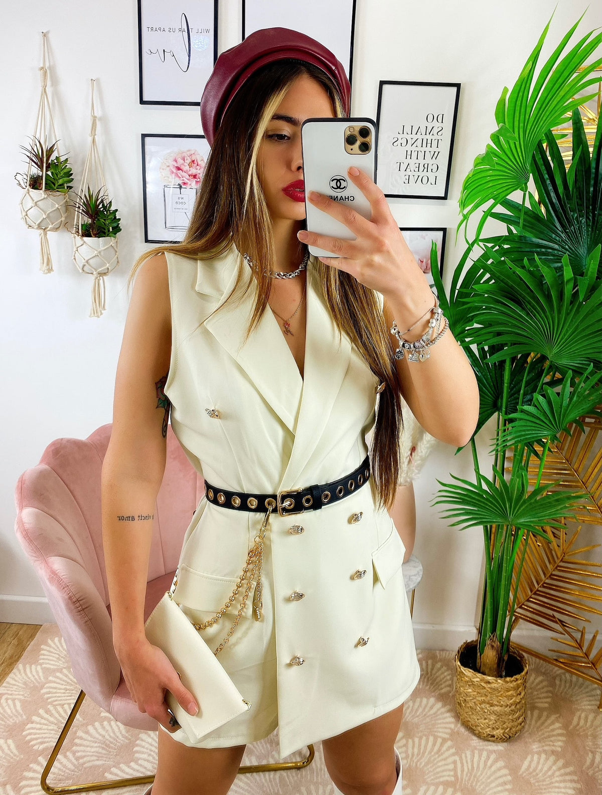 Tutina  a Blazer con borsetta Beige