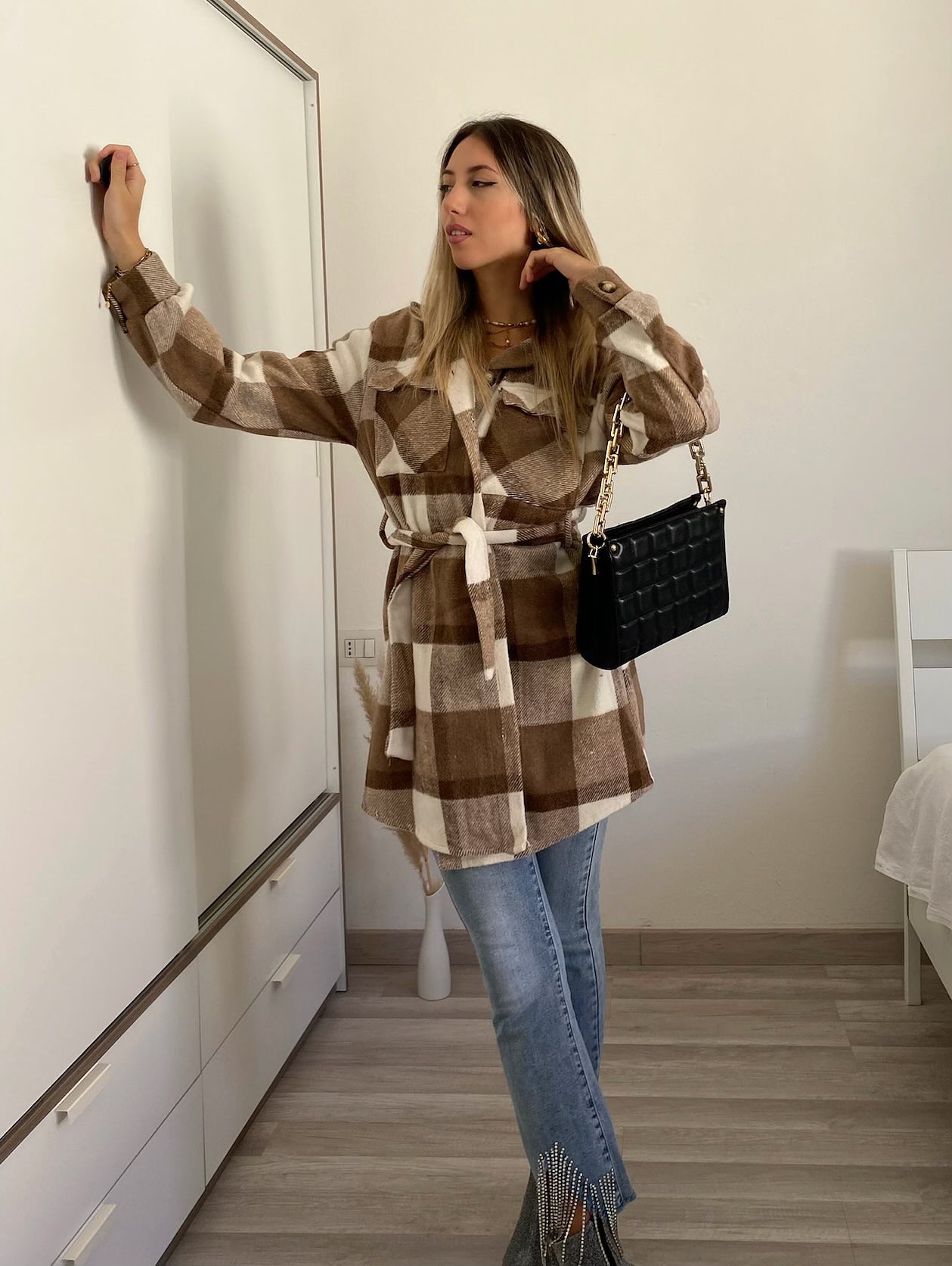 Giacca check choco nude