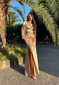Abito in raso monospalla beige