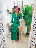 Abito glitterato lungo con nodo Verde smeraldo