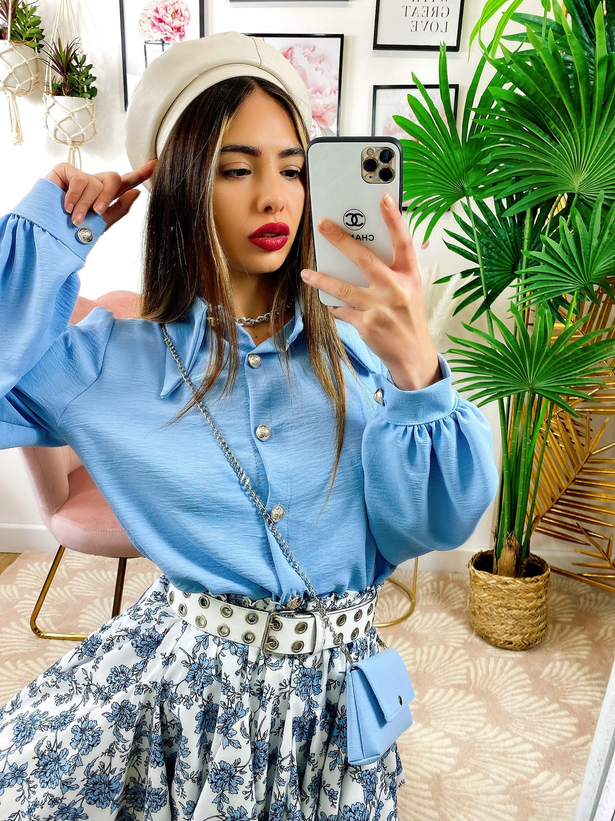 Camicia con borsetta celeste