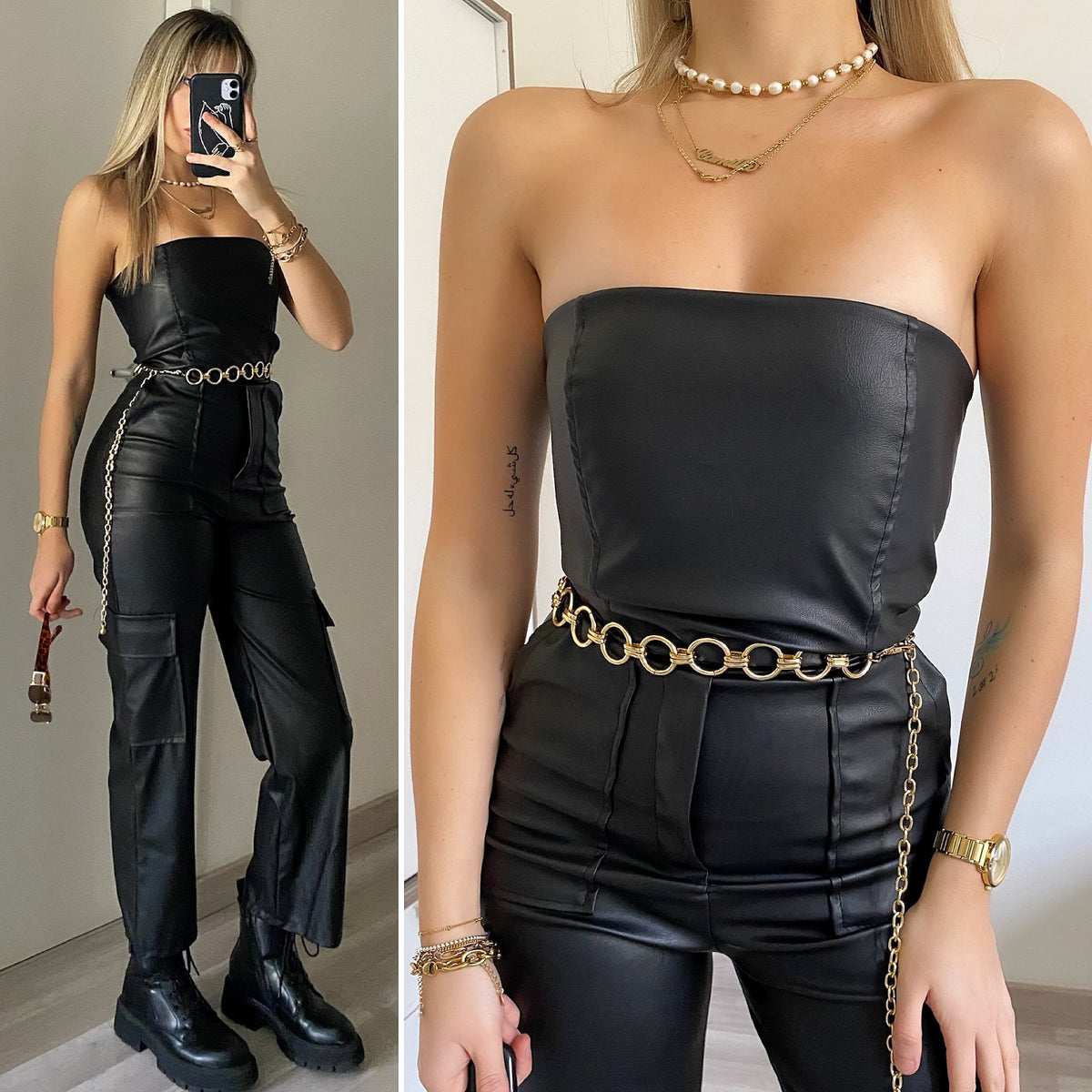 Tuta ecopelle con tasche