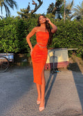 Completo top e gonna animalier arancio