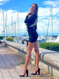 Abito arricciato nero manica lunga
