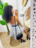 Abito con gonna ampia a pois bianco