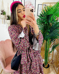 Abito a fiori con balze dettagli fucsia