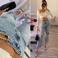 Jeans con catena argento