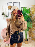 Maglione con spalline pelose camel