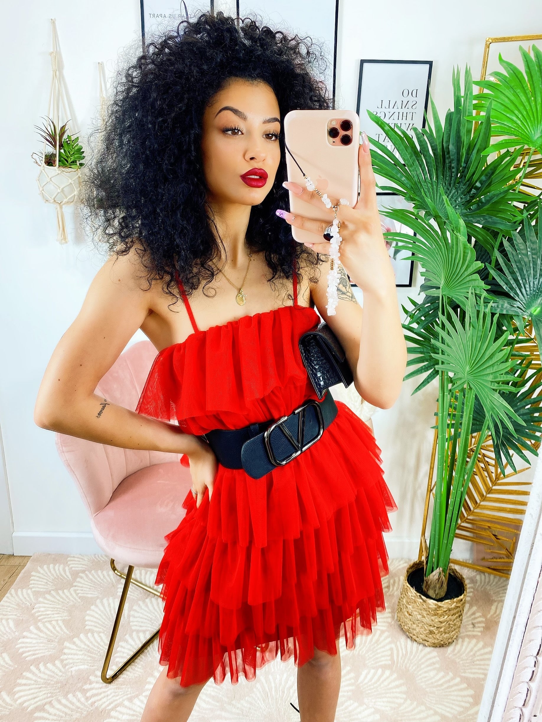 Abito in tulle a balze Venere rosso