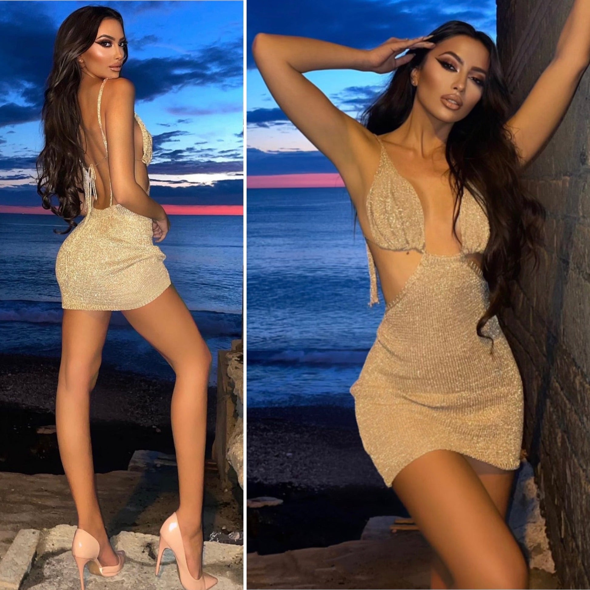 Abito corto in lurex oro