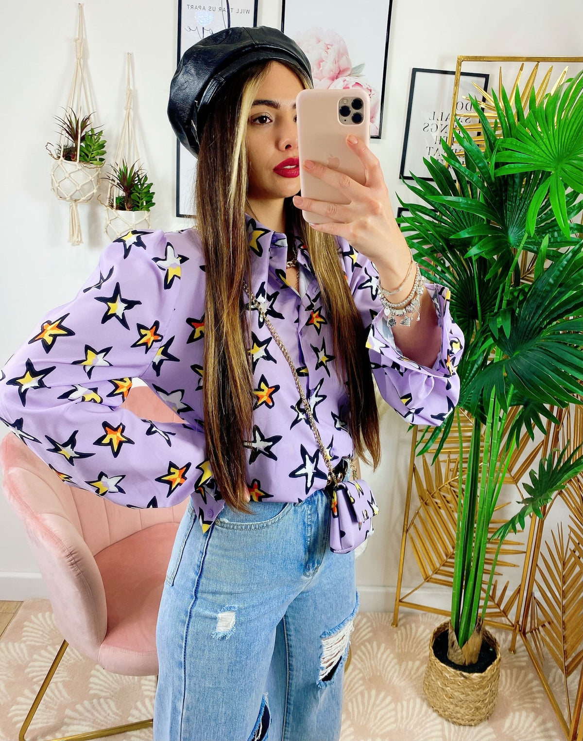 Camicia Lilla con Stelle e borsetta inclusa