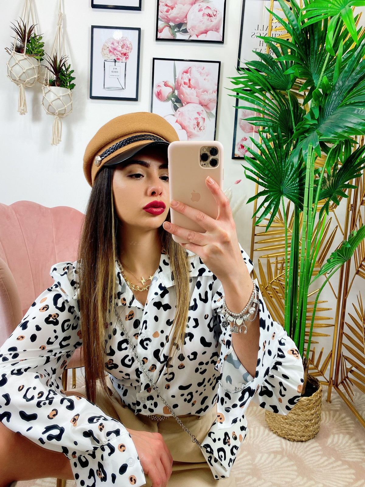 Camicia maculata con borsetta Bianca