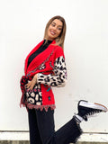 Cardigan con frange e cintura rosso