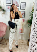 Jeans bianco boyfriend con cintura compresa