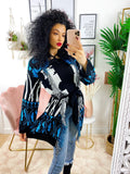 Cardigan frange e cinta sfumature azzurro