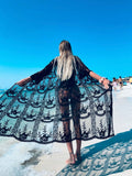 Pareo/kimono lungo in pizzo nero