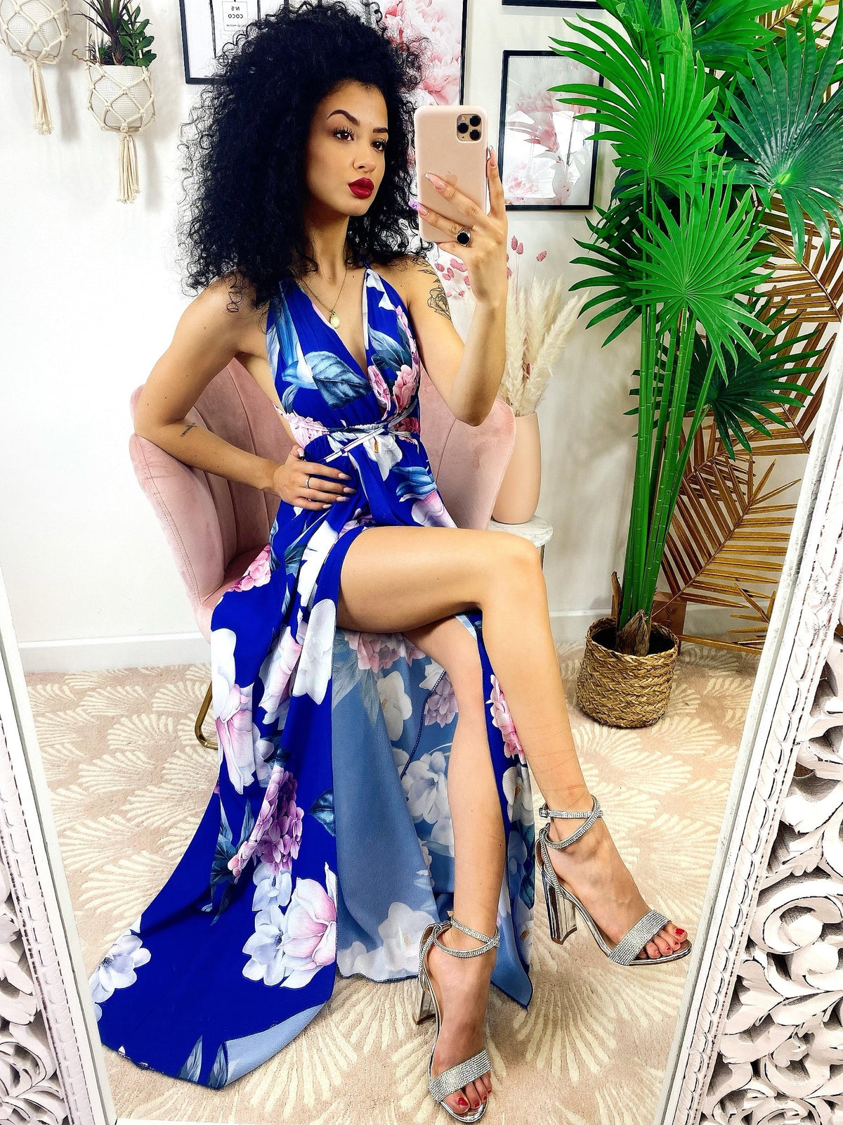 Abito Afrodite con fiori Blu elettrico