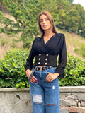 Blusa nera bottoncini oro