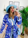 Kimono base floreale Blu