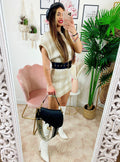 Set gonna e maglia crop beige