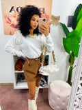 Maglione ricamato con perle panna