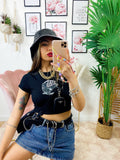 T-Shirt Crop con aquila nera