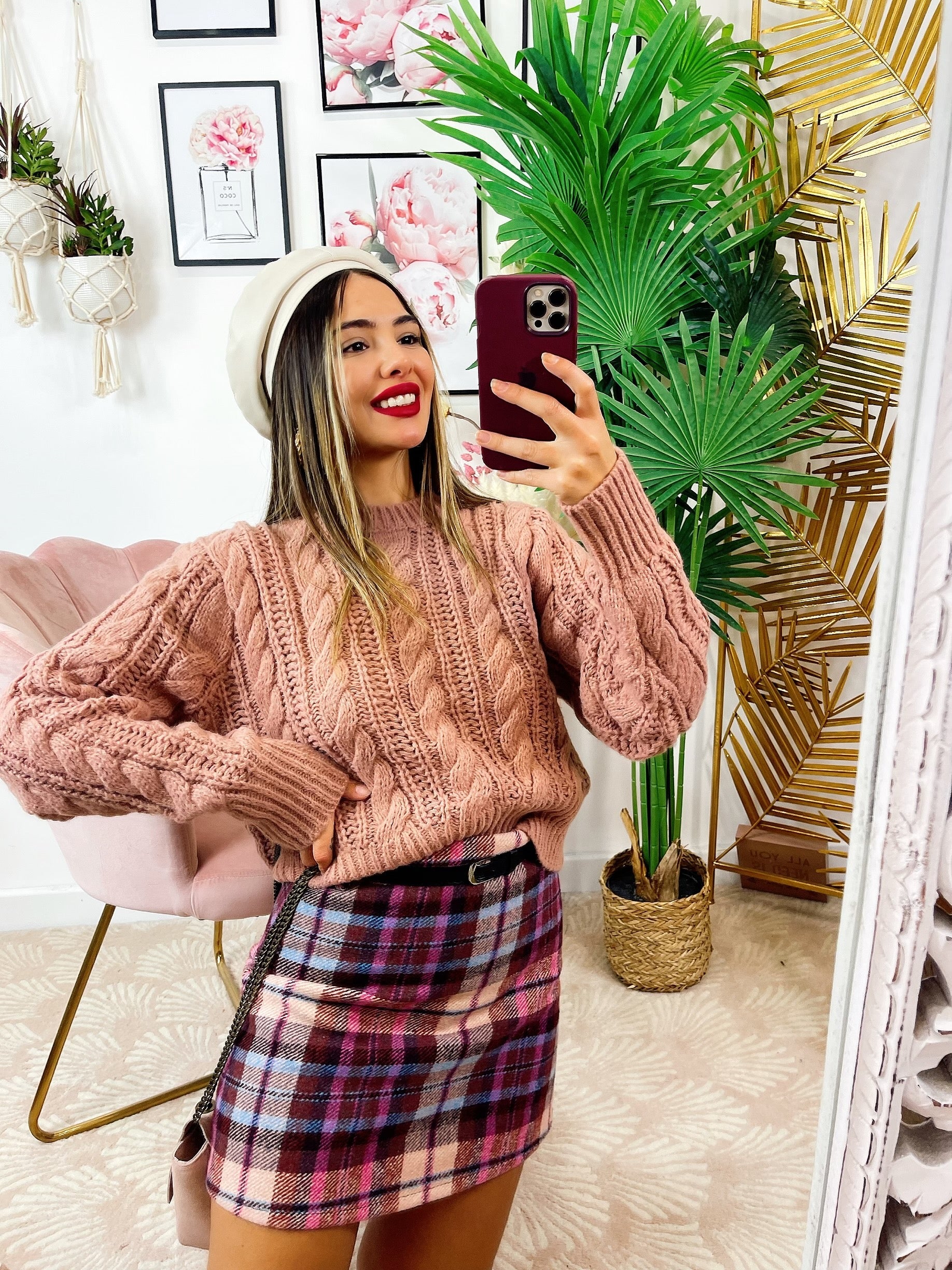 Maglione a trecce Rosa polvere