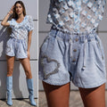 Short in jeans cuore in strass