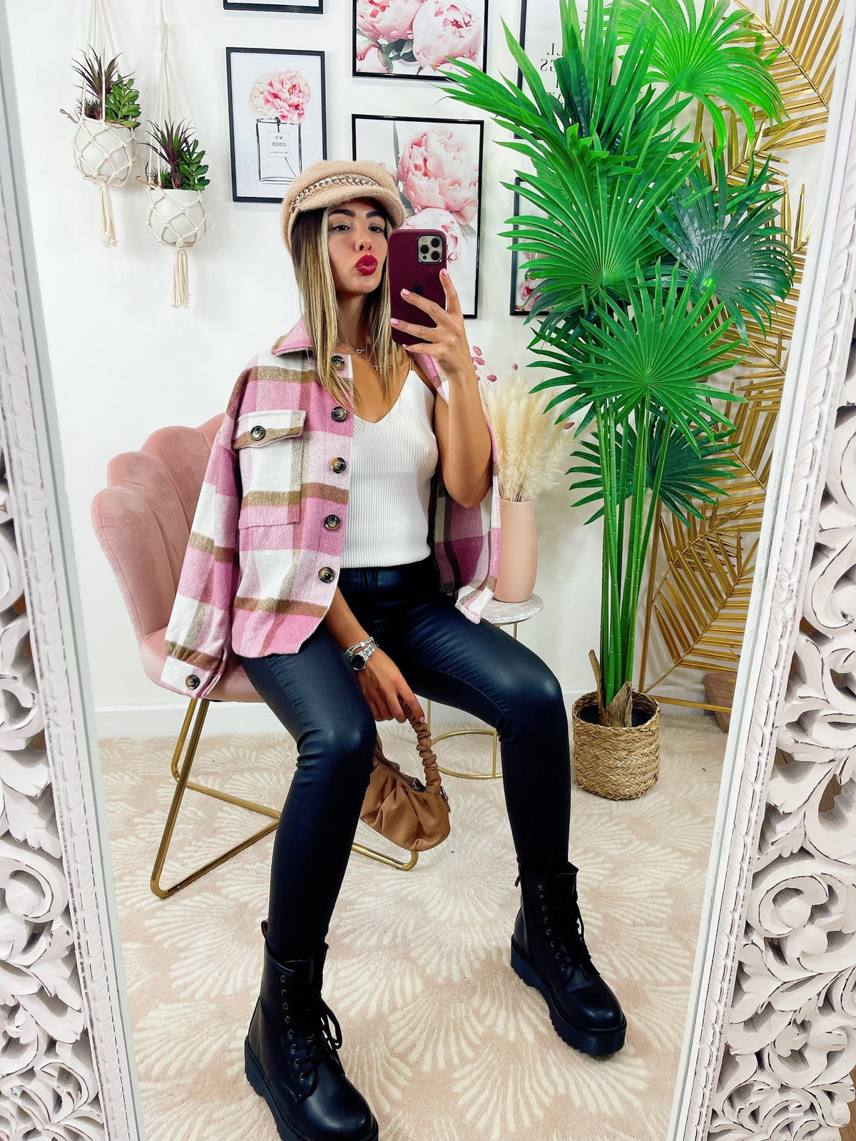 Giacca a quadri rosa