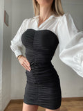 Abito arricciato nero con camicia