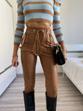 Leggins in eco-pelle con catene Camel