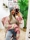 Cardigan morbido a righe rosa