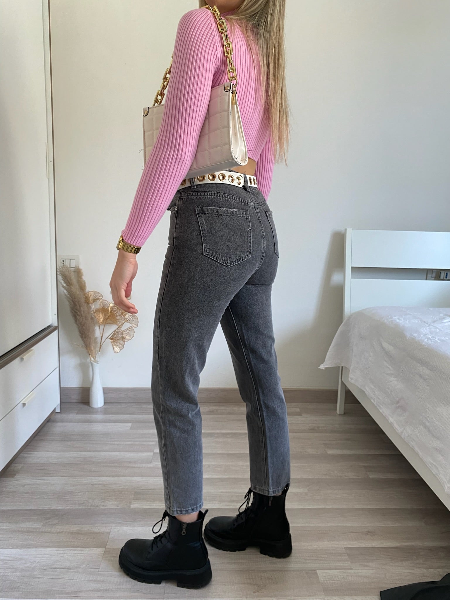 Jeans wide leg grigio