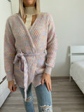 Cardigan morbido con cintura rosa