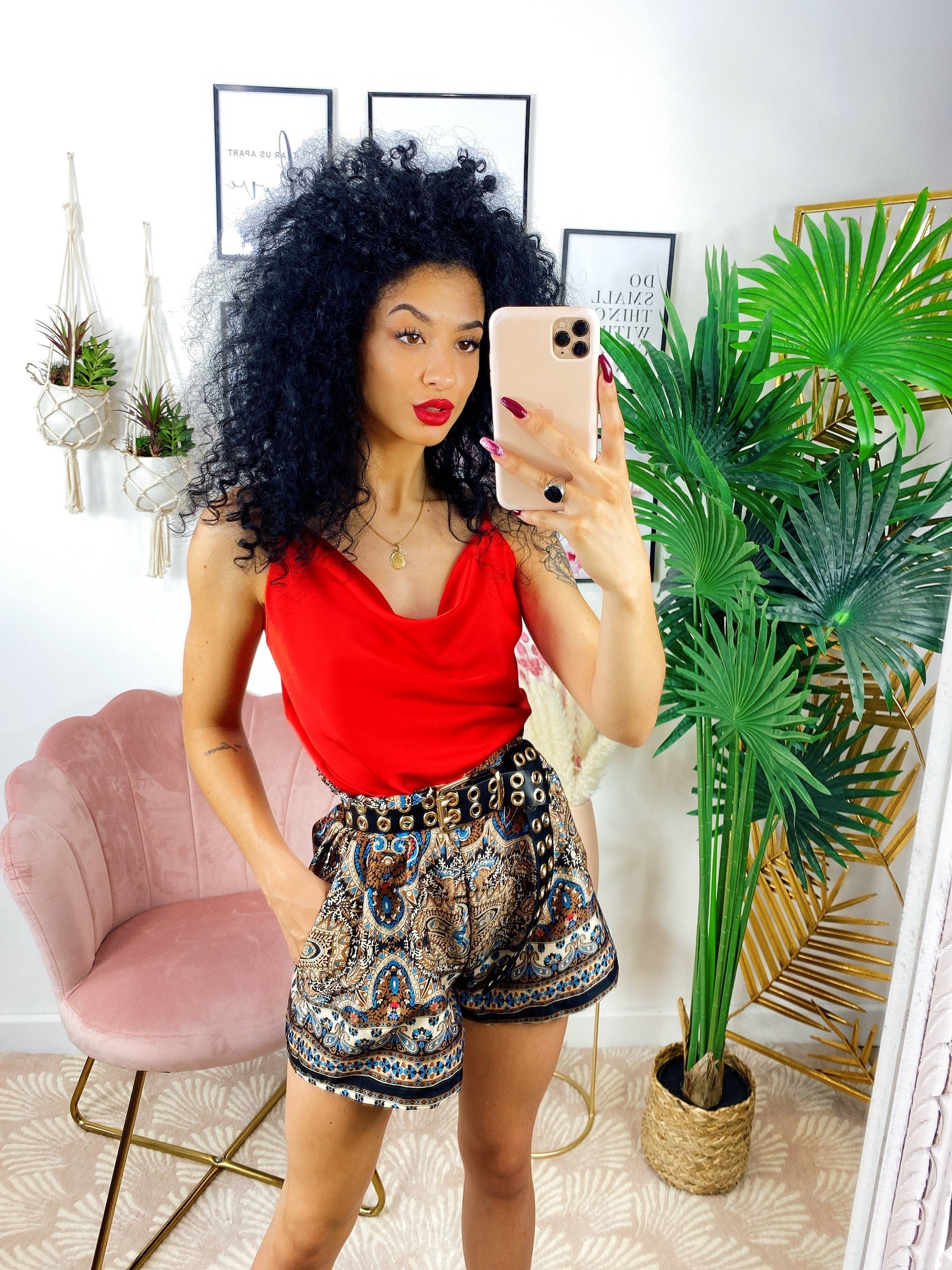Short etnico dettaglio marrone